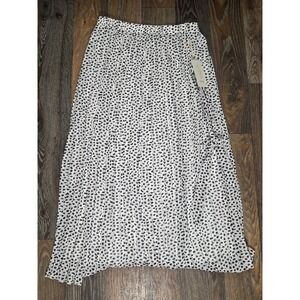Joie Pleated Midi Skirt Black White Abstract Print Side Tie Elastic Waist Medium